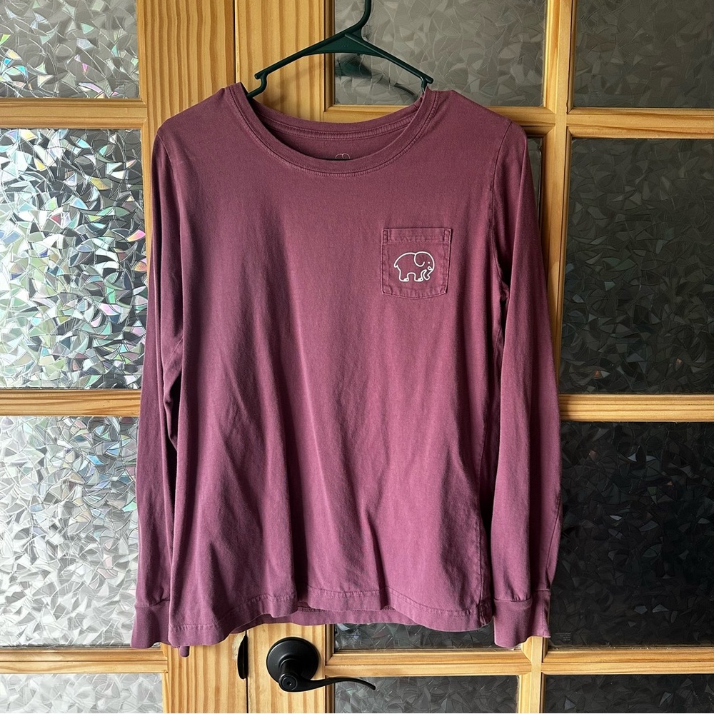 Ivory Ella Long Sleeve Pocket T-Shirt Med Purple Save The Elephants Graphic Tee